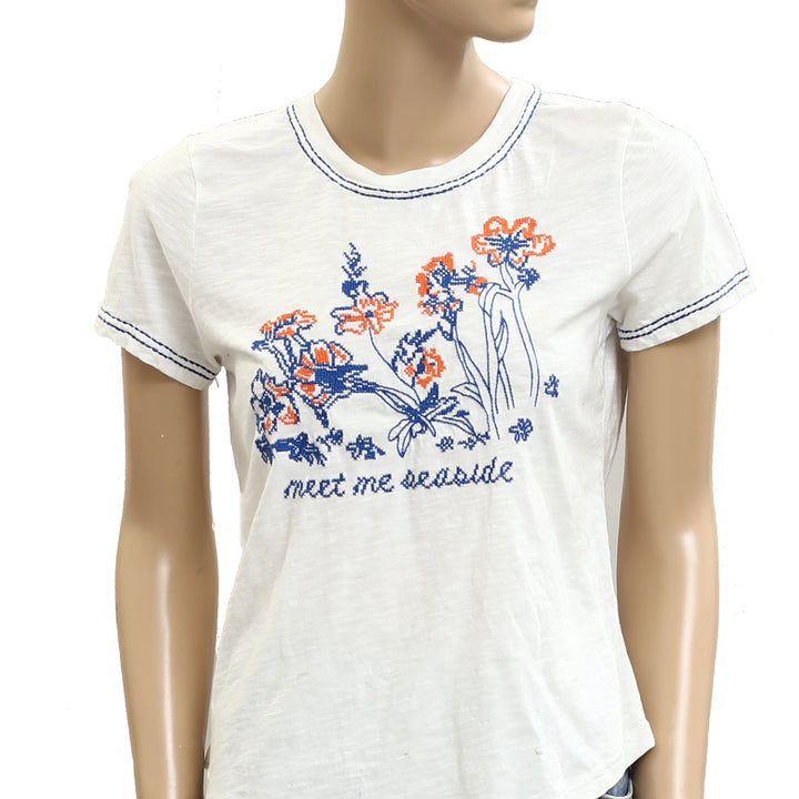 Pilcro Anthropologie The Bennie Slim Crew Neck Cotton-Slub Tee Top