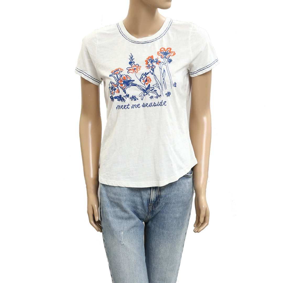 Pilcro Anthropologie The Bennie Slim Crew Neck Cotton-Slub Tee Top