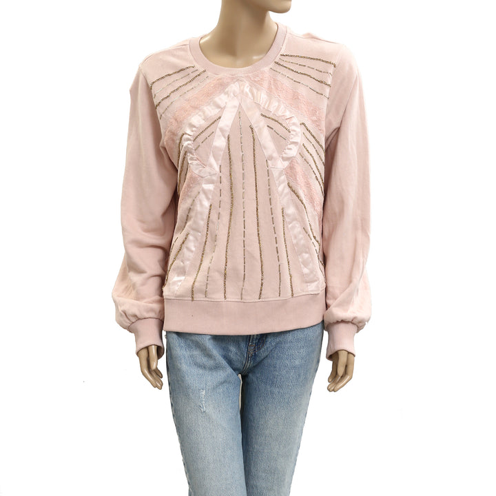 Anthropologie Beaded Bow Sweatshirt Top