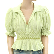 By Anthropologie Short-Sleeve Smocked Blouse Top