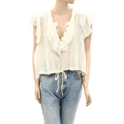 Free People FP One Naya Top Ruffle V-Neck Short Sleeve Blouse Shirt