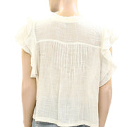 Free People FP One Naya Top Ruffle V-Neck Short Sleeve Blouse Shirt