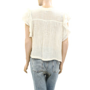 Free People FP One Naya Top Ruffle V-Neck Short Sleeve Blouse Shirt