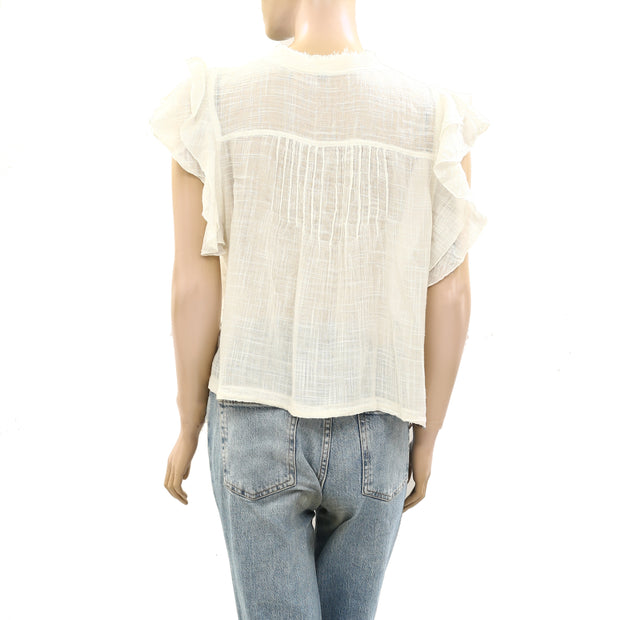 Free People FP One Naya Top Ruffle V-Neck Short Sleeve Blouse Shirt