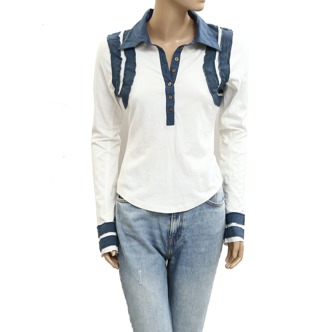 Free People Wednesday Polo Tee Blouse Top