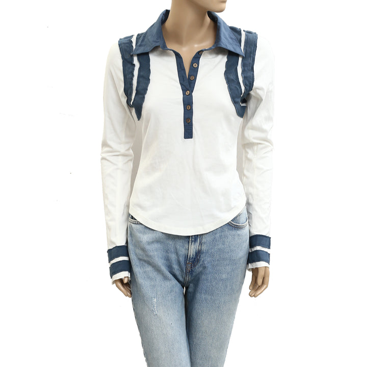 Free People Wednesday Polo Tee Blouse Top
