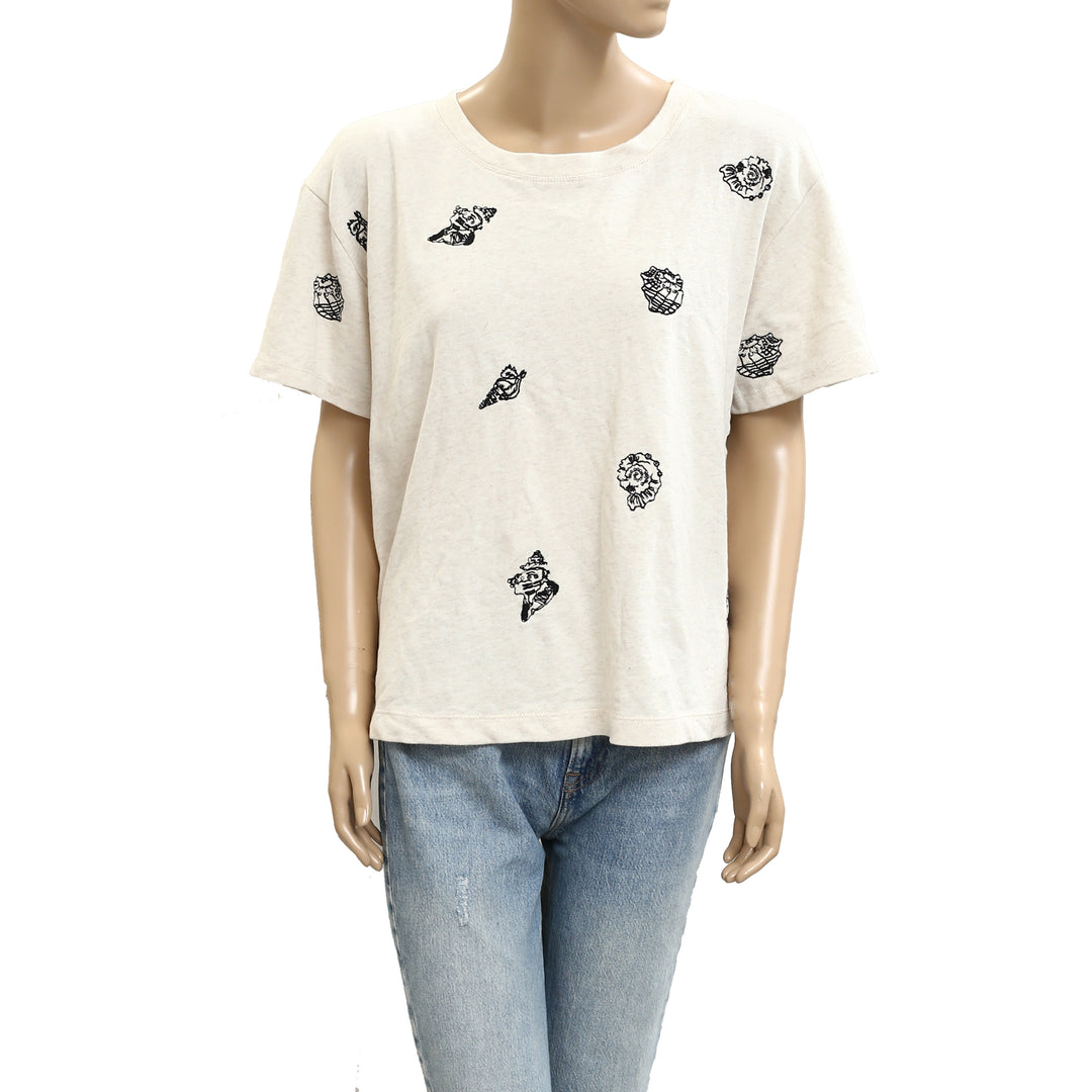 Anthropologie Maeve Embroidered Shell Short-Sleeve Sweatshirt Top