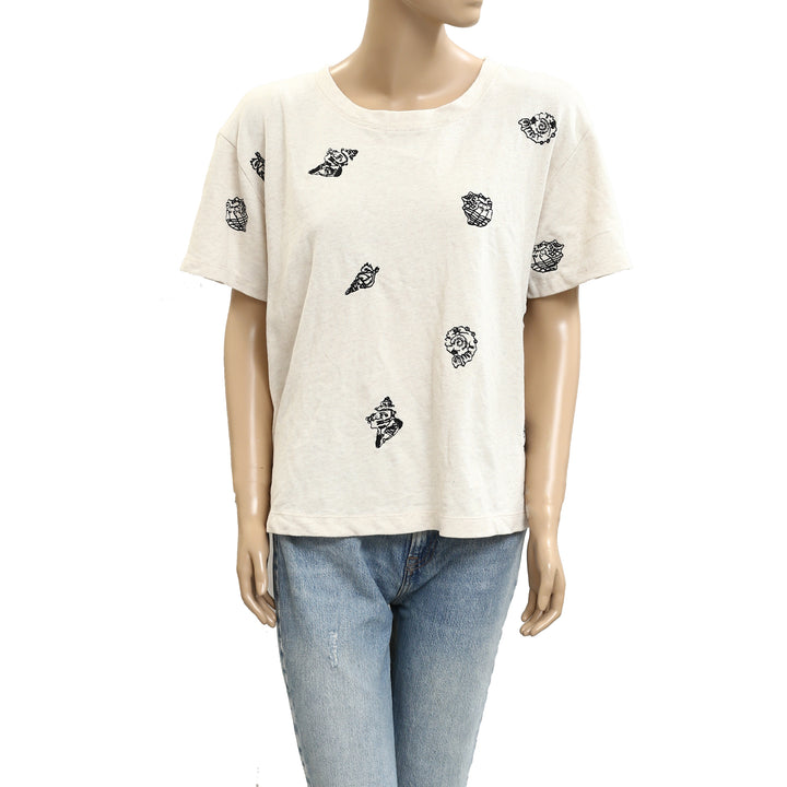 Anthropologie Maeve Embroidered Shell Short-Sleeve Sweatshirt Top
