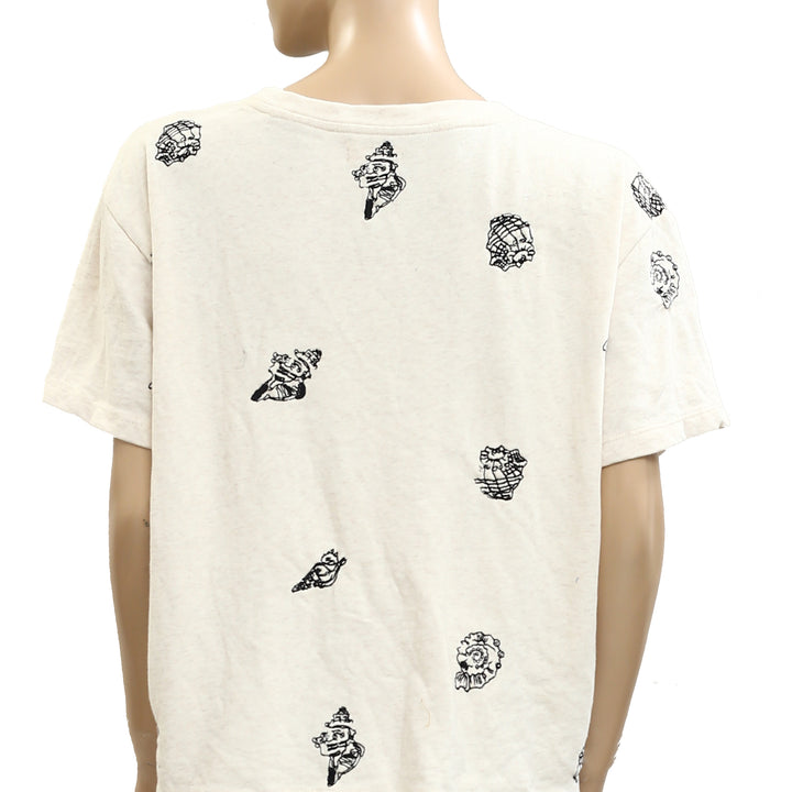 Anthropologie Maeve Embroidered Shell Short-Sleeve Sweatshirt Top