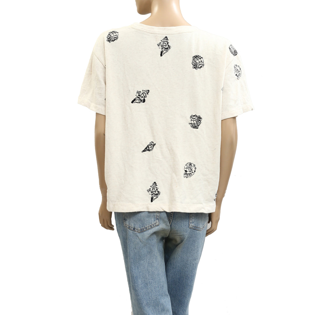 Anthropologie Maeve Embroidered Shell Short-Sleeve Sweatshirt Top