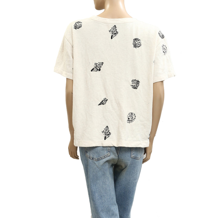 Anthropologie Maeve Embroidered Shell Short-Sleeve Sweatshirt Top