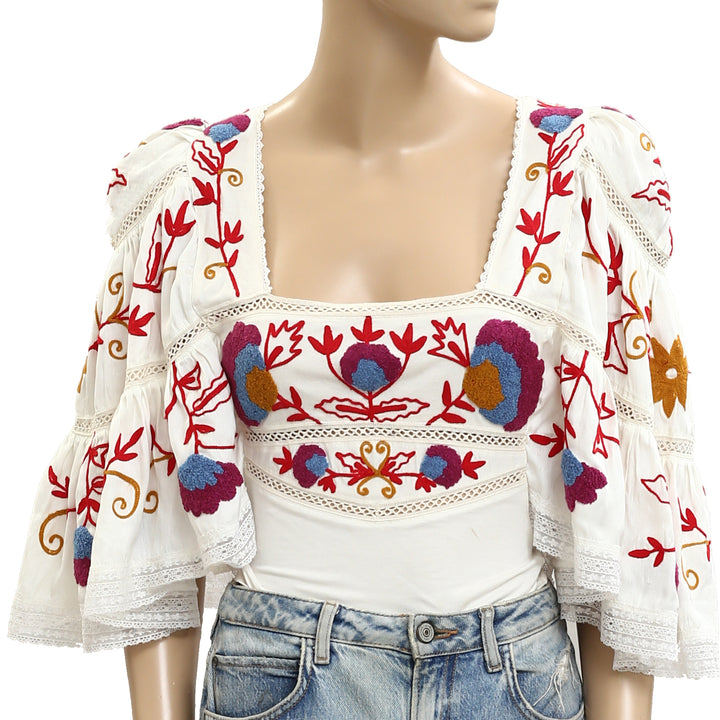Free People Sunny Meadow Floral Embroidered Bodysuit Top