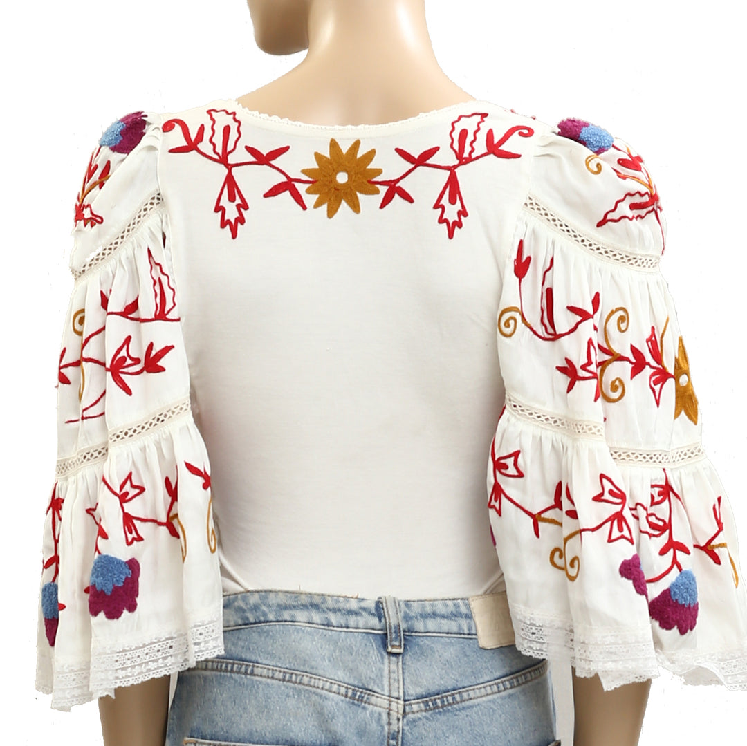 Free People Sunny Meadow Floral Embroidered Bodysuit Top