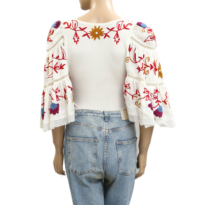 Free People Sunny Meadow Floral Embroidered Bodysuit Top