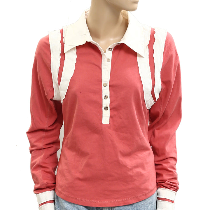 Free People Wednesday Polo Tee Blouse Top