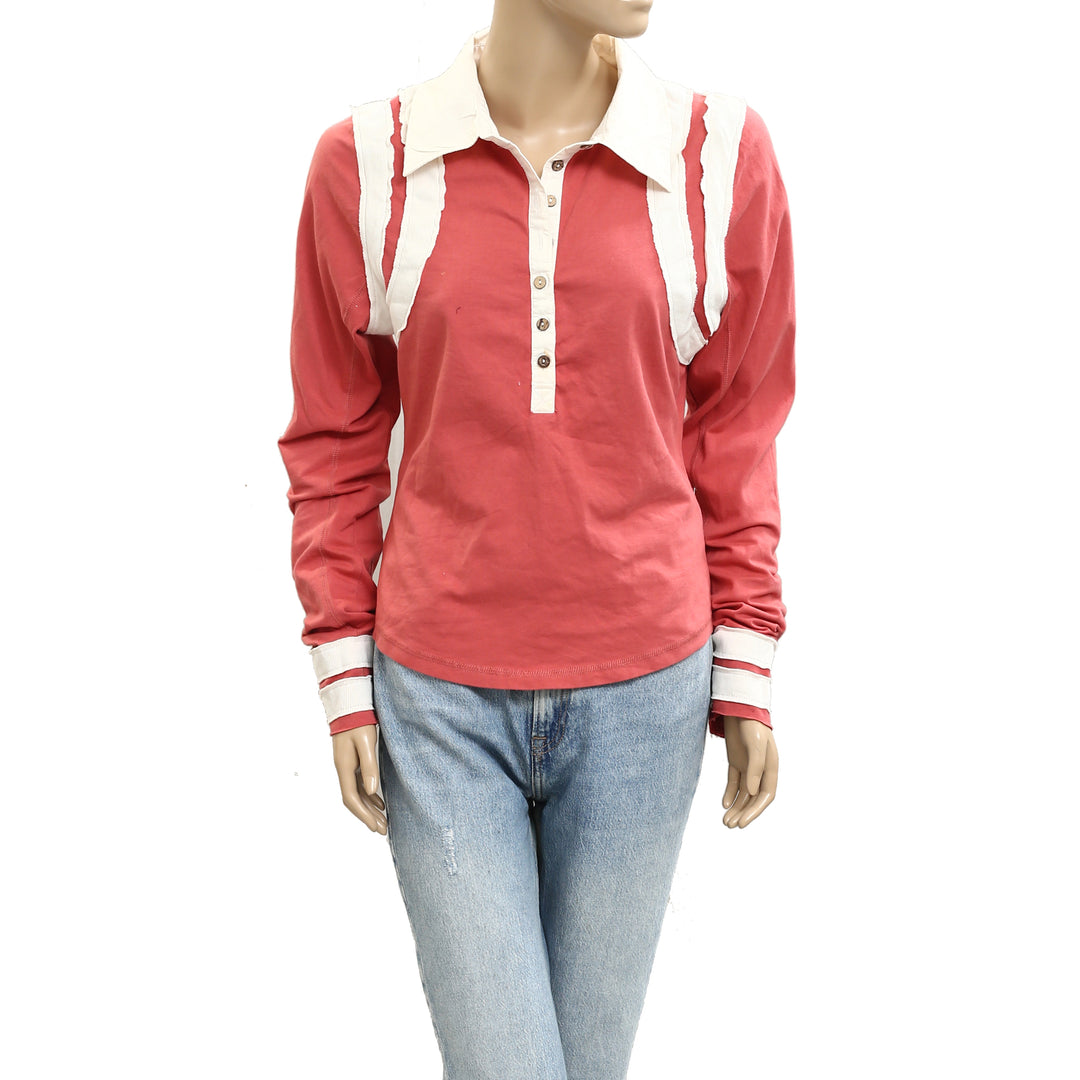 Free People Wednesday Polo Tee Blouse Top