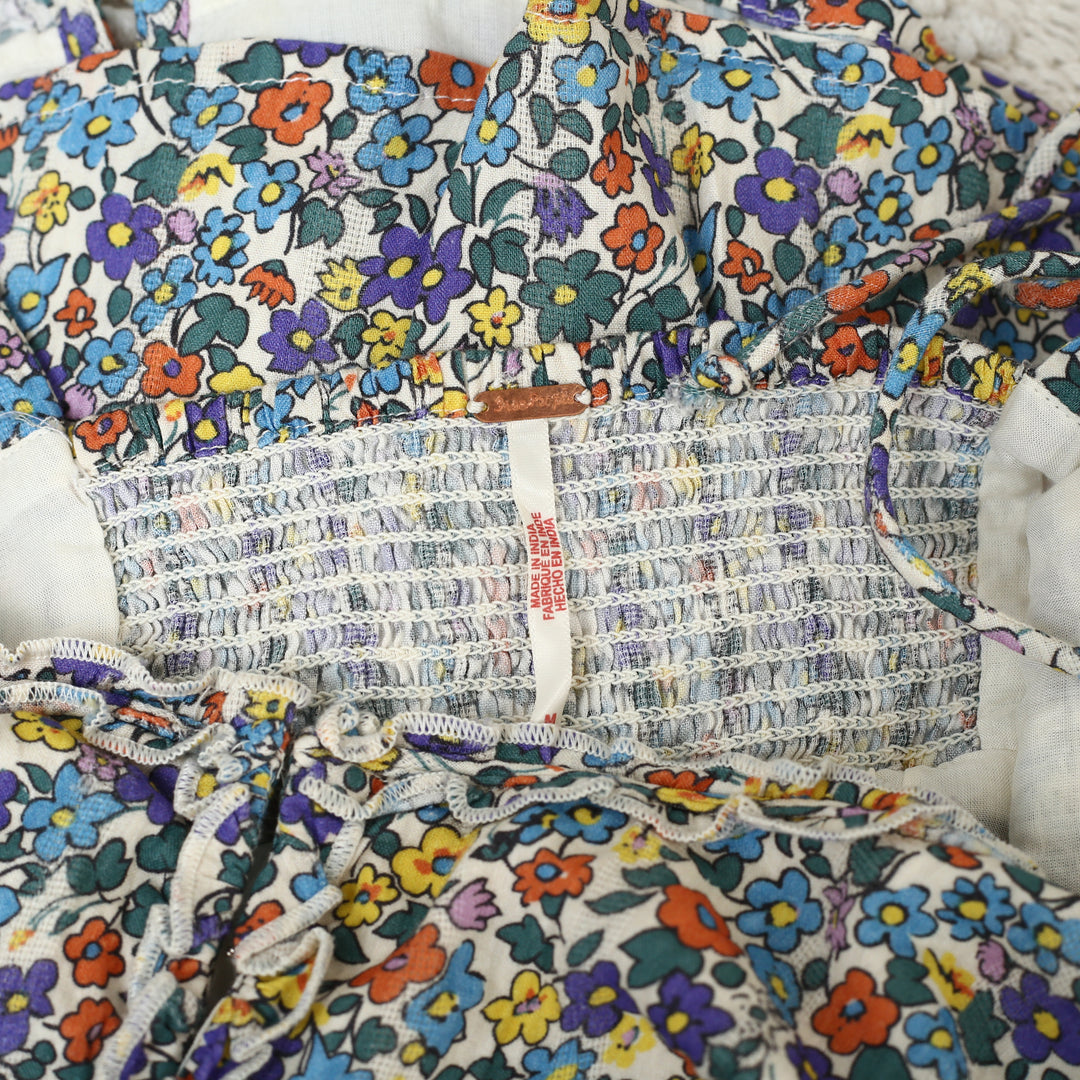 Free People Ellia Printed Floral Smocked Ruffle Blouse Top