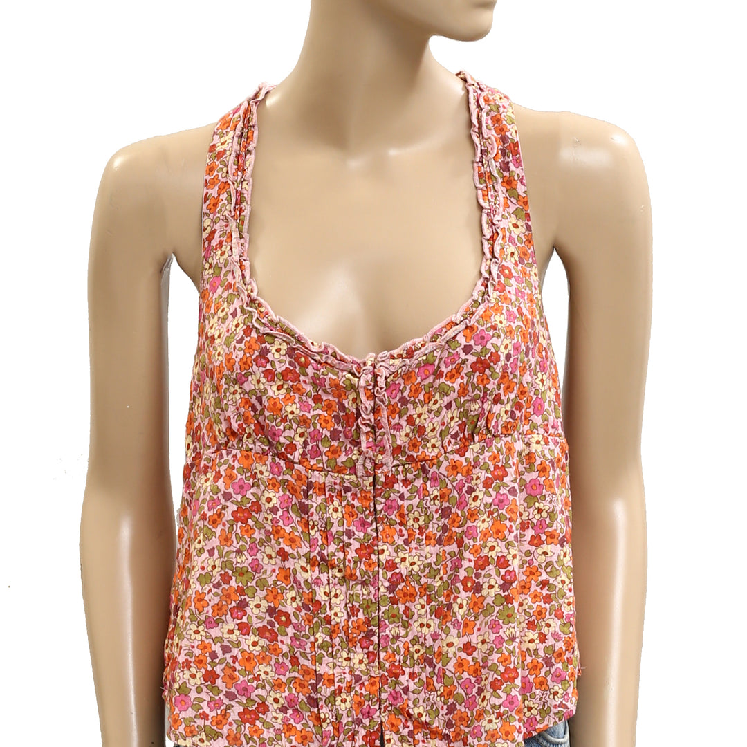 Free People Ellia Printed Floral Smocked Ruffle Blouse Top