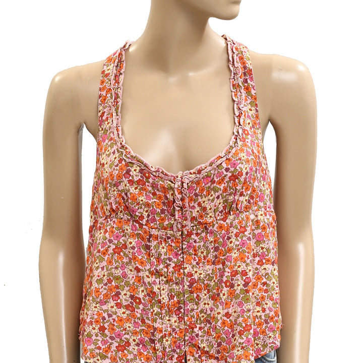 Free People Ellia Printed Floral Smocked Ruffle Blouse Top