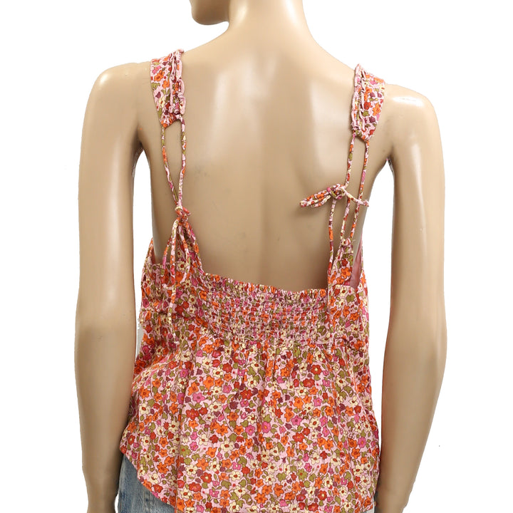 Free People Ellia Printed Floral Smocked Ruffle Blouse Top