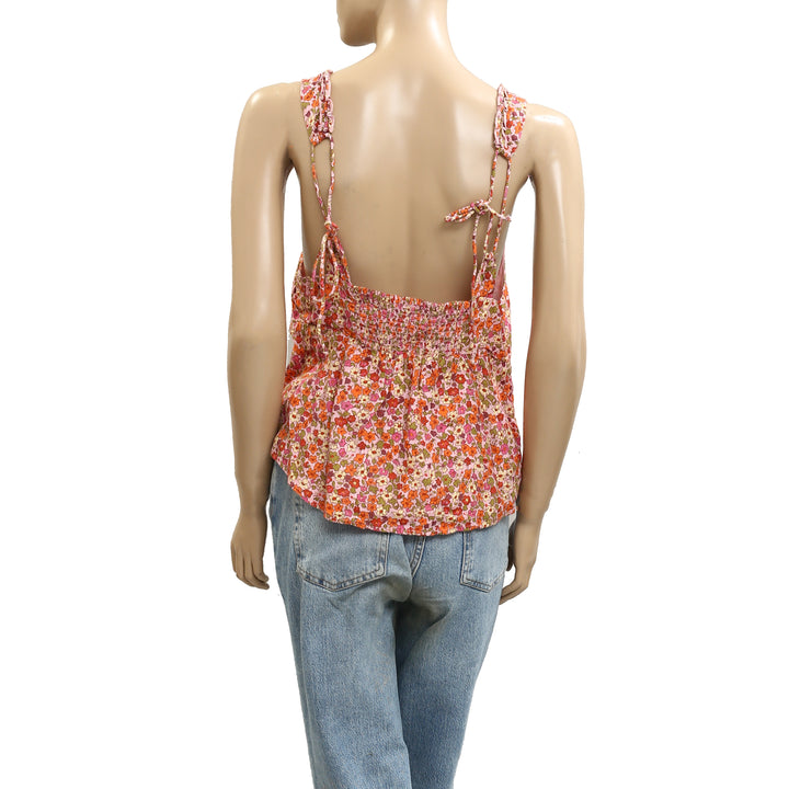 Free People Ellia Printed Floral Smocked Ruffle Blouse Top