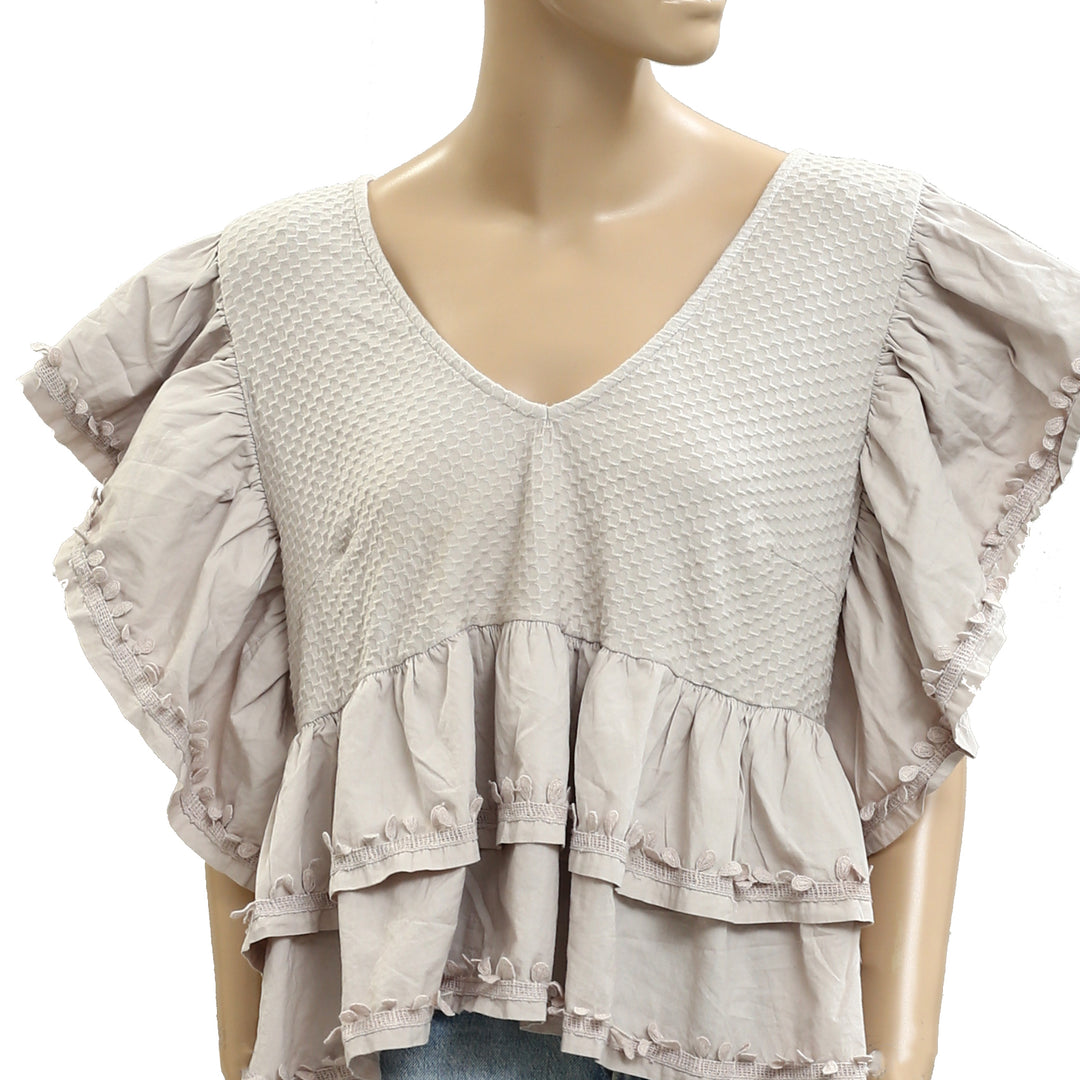 By Anthropologie Ruffle-Sleeve Tiered V-Neck Blouse Top