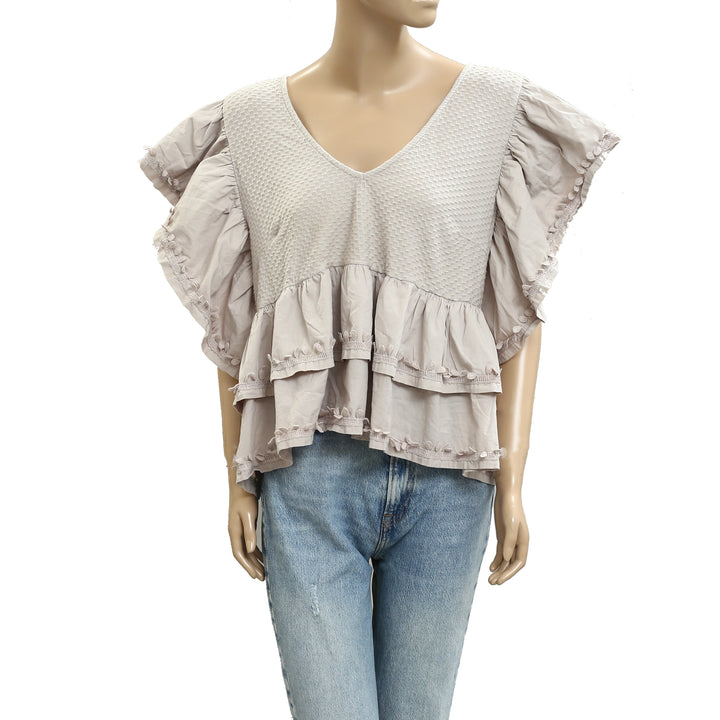 By Anthropologie Ruffle-Sleeve Tiered V-Neck Blouse Top