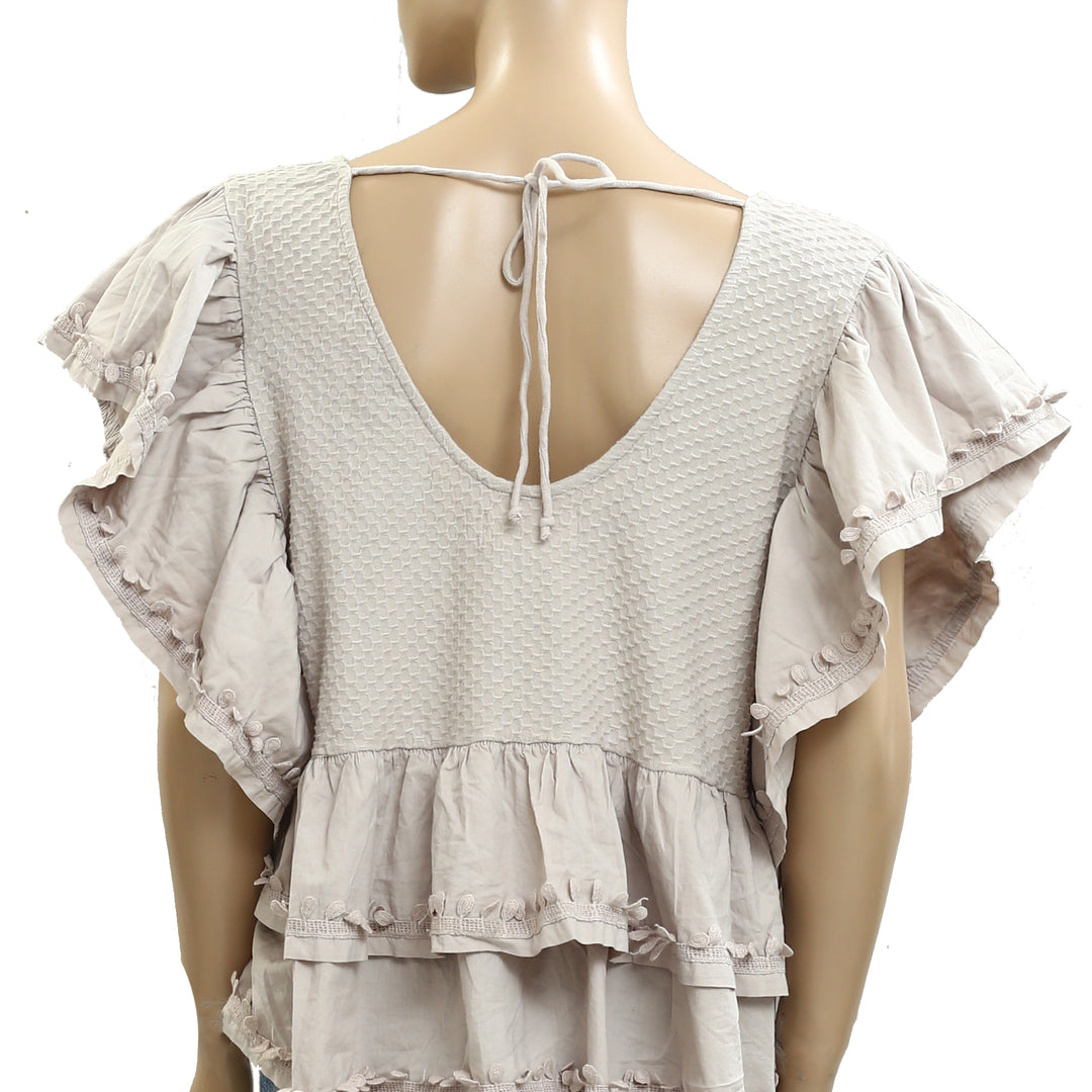 By Anthropologie Ruffle-Sleeve Tiered V-Neck Blouse Top