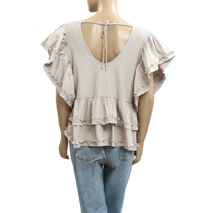 By Anthropologie Ruffle-Sleeve Tiered V-Neck Blouse Top