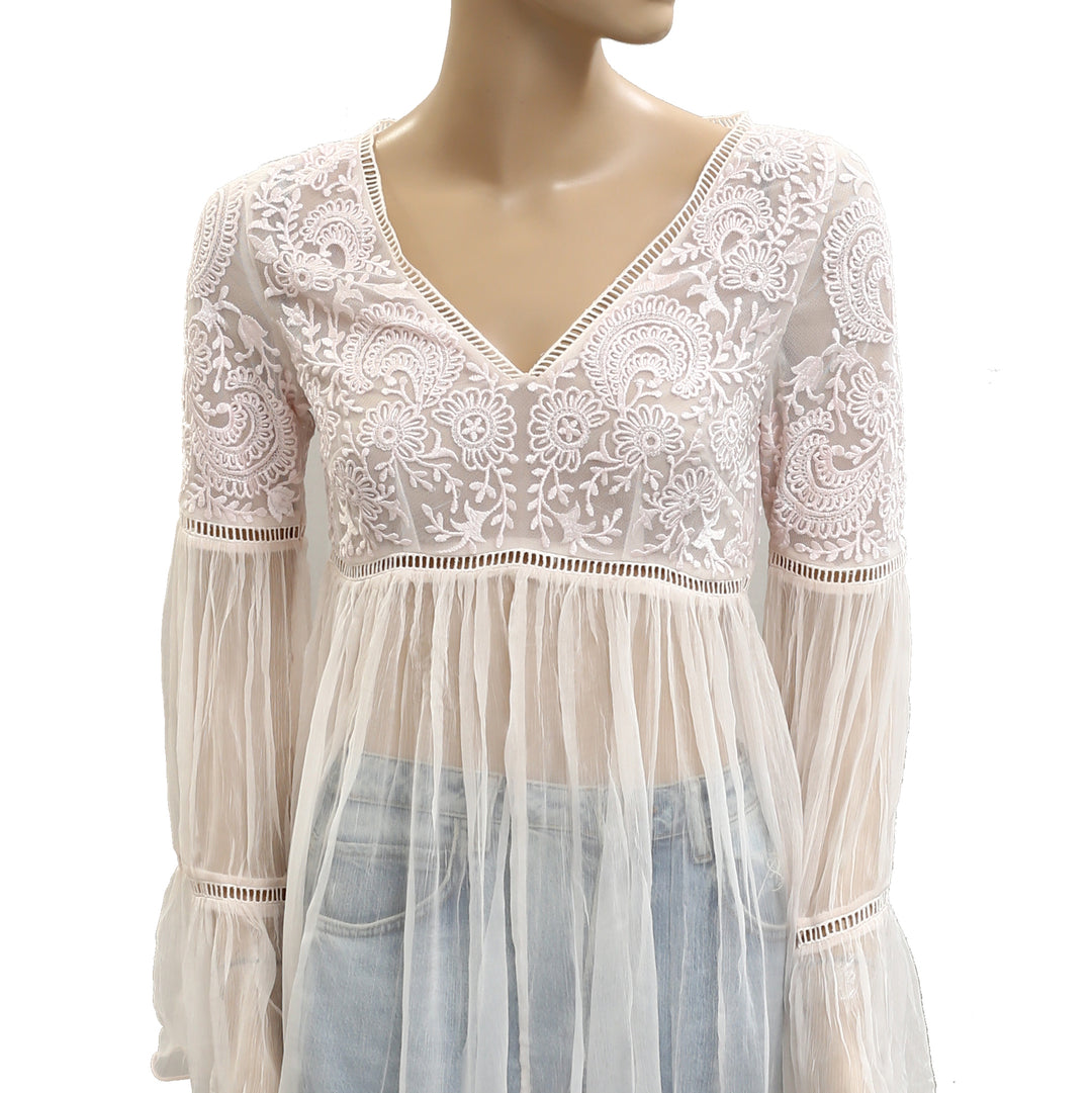 Free People Floral Embroidered Tunic Top