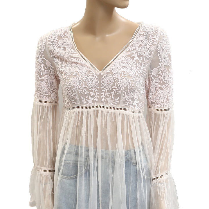 Free People Floral Embroidered Tunic Top