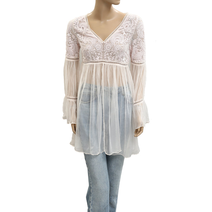 Free People Floral Embroidered Tunic Top