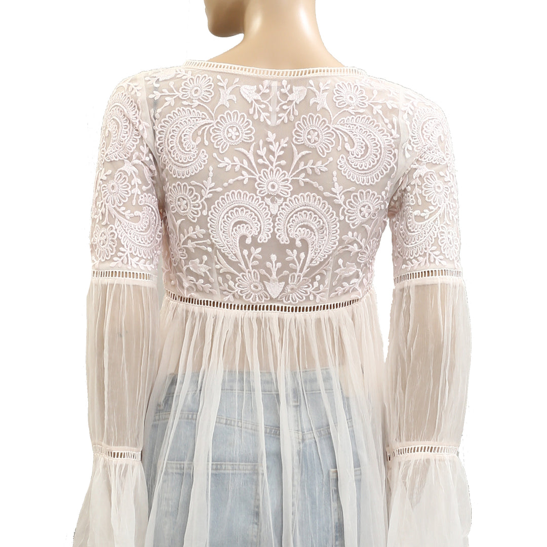 Free People Floral Embroidered Tunic Top