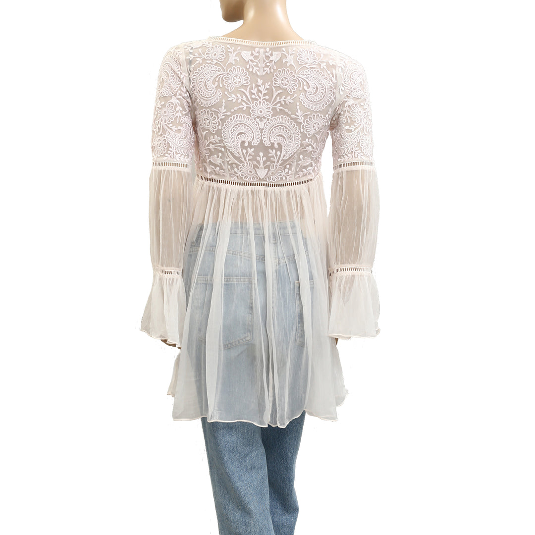 Free People Floral Embroidered Tunic Top