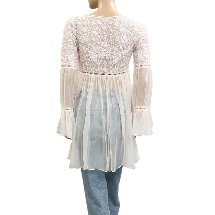 Free People Floral Embroidered Tunic Top