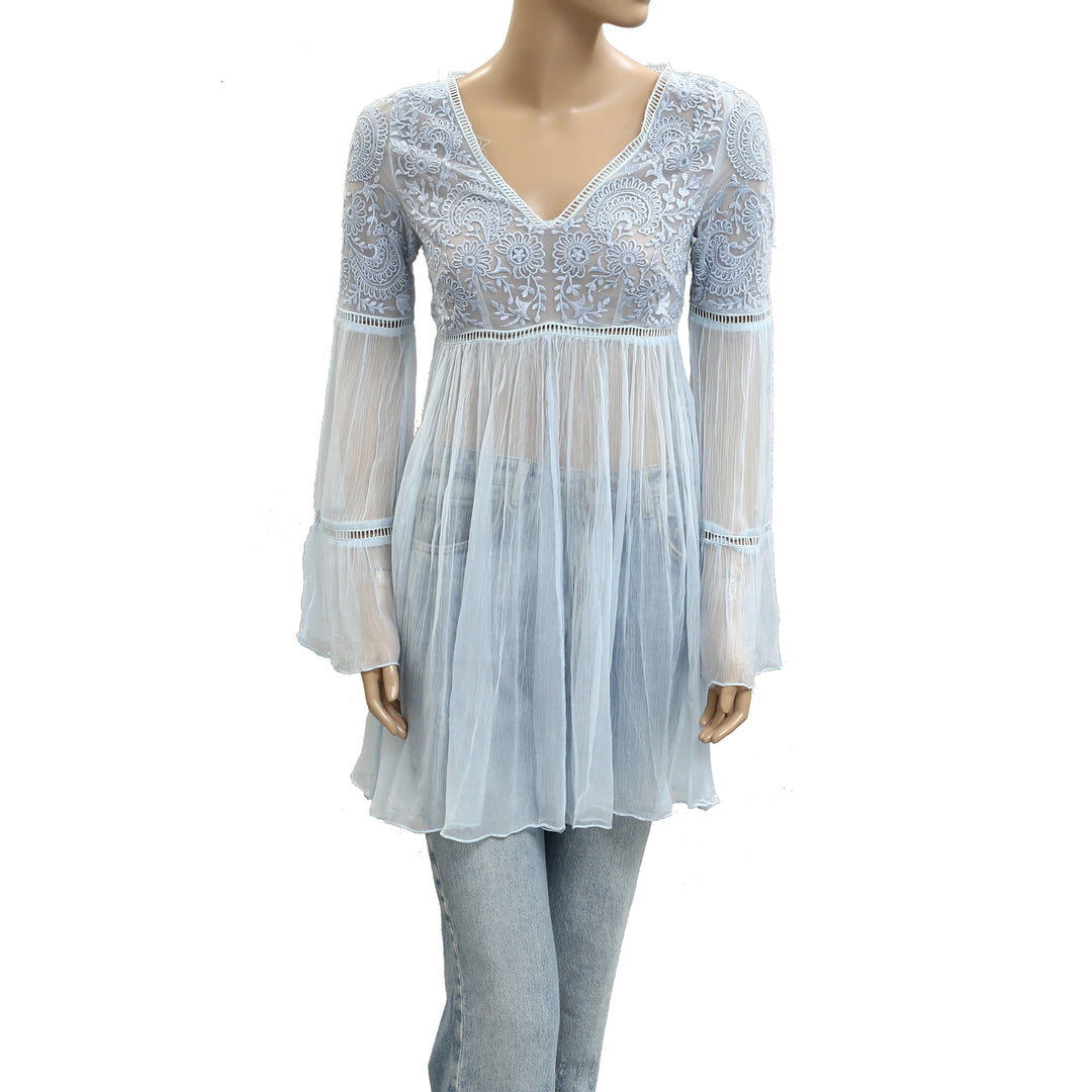 Free People Floral Embroidered Tunic Top