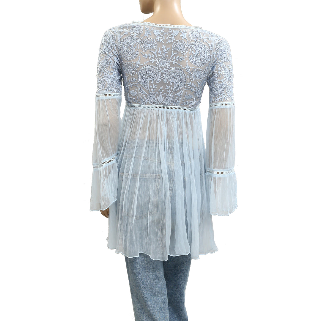 Free People Floral Embroidered Tunic Top