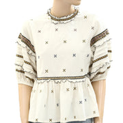 The Great. Floral Embroidered Blouse Top