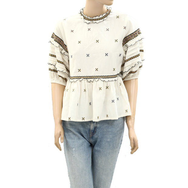 The Great. Floral Embroidered Blouse Top