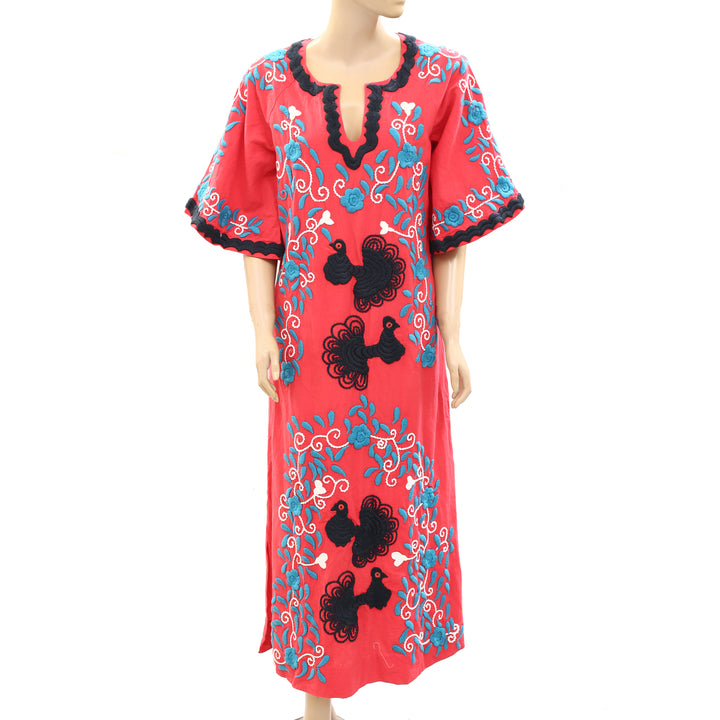 Frances Valentine Peacock Caftan Shift Midi Dress