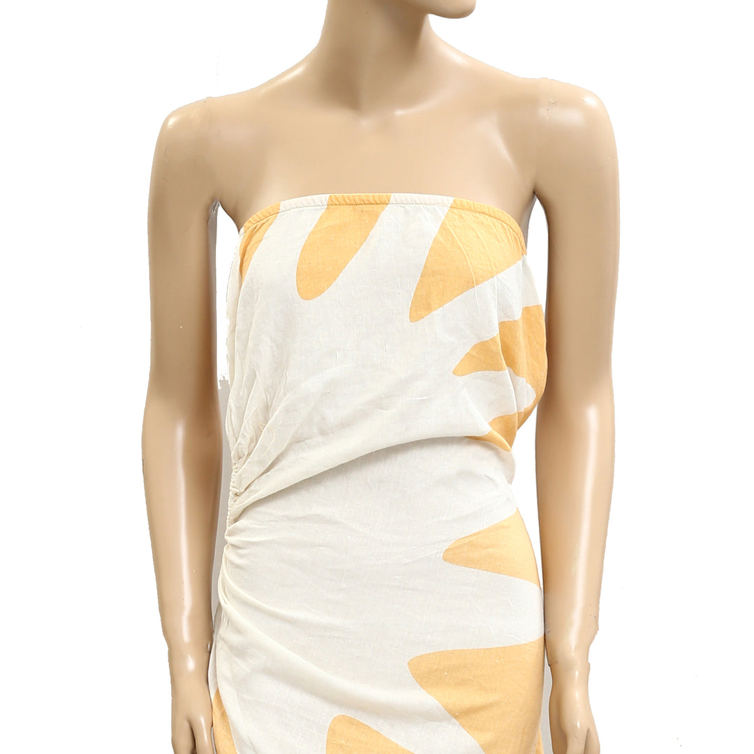Anthropologie Celandine Strapless Cutout Linen-Blend Dress