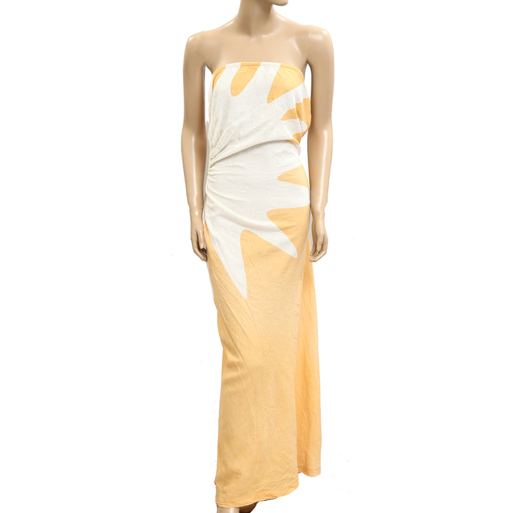 Anthropologie Celandine Strapless Cutout Linen-Blend Dress