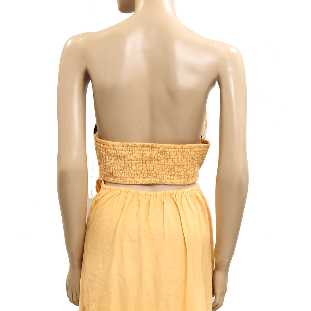 Anthropologie Celandine Strapless Cutout Linen-Blend Dress
