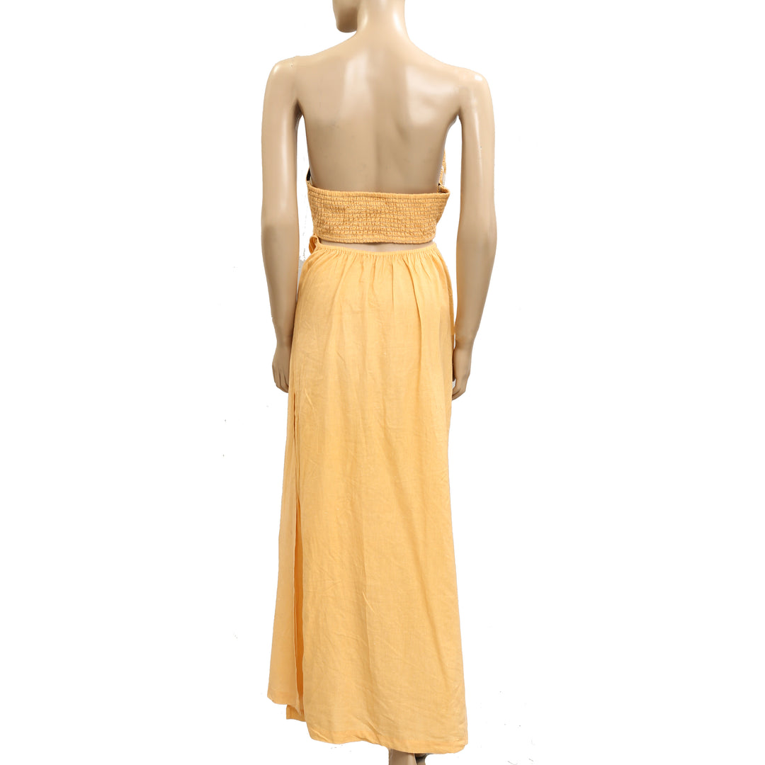 Anthropologie Celandine Strapless Cutout Linen-Blend Dress