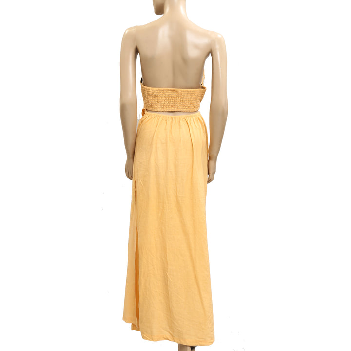 Anthropologie Celandine Strapless Cutout Linen-Blend Dress