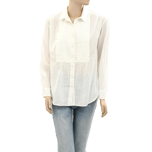 Nili Lotan Daniel Voile Tuxedo Pintucked Buttondown Tunic Shirt Top