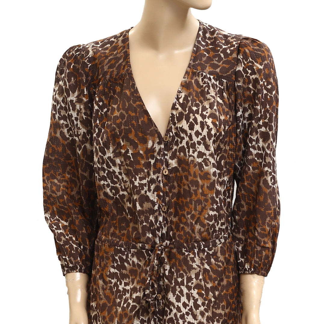 Veronica Beard Leopard Animal Printed Coraline Romper