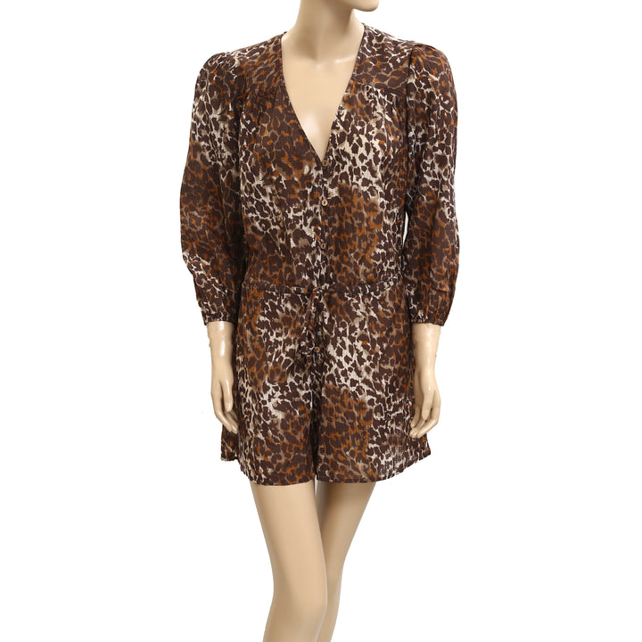 Veronica Beard Leopard Animal Printed Coraline Romper