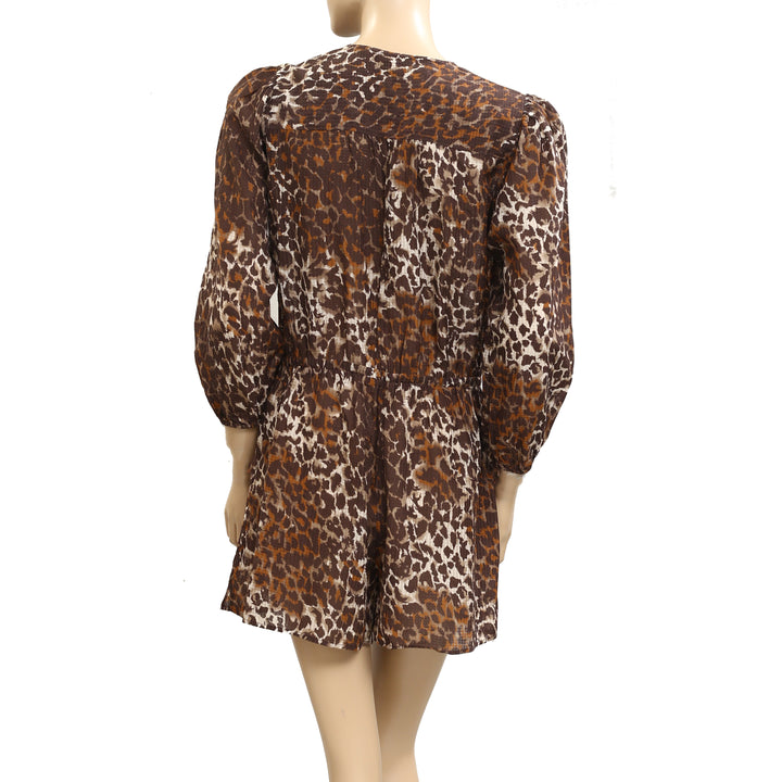 Veronica Beard Leopard Animal Printed Coraline Romper