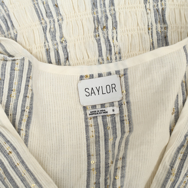 Saylor Anthropologie Astrud Woven Sequin Stripe Blouson Mini Dress